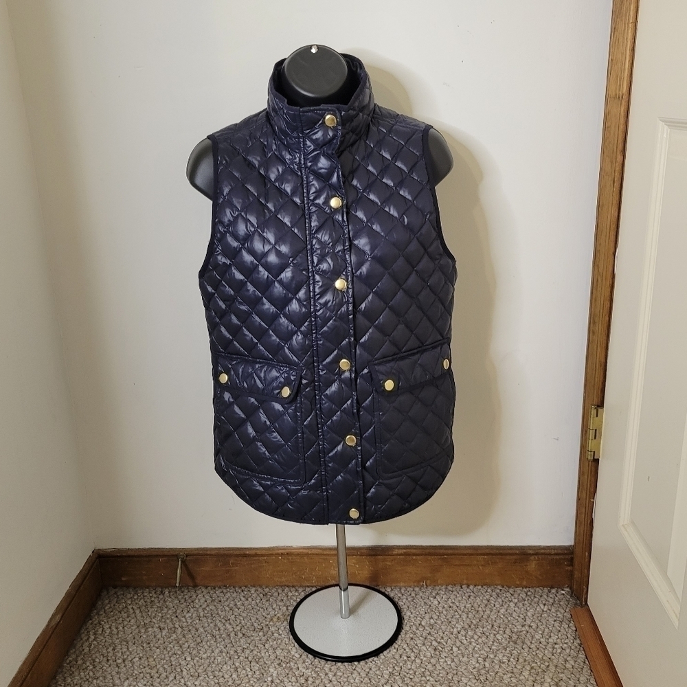 J. Crew Women's Blue Shiny Quilted Down Vest - Size (XS) - Excellent Condition